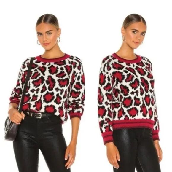 MOTHER The Boat Square Leopard Print Sweater Size Small Red Baby Alpaca Blend - Picture 3 of 13
